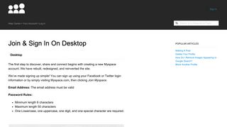 
                            8. Join & Sign in on Desktop - Myspace help center - Myspace Portal Desktop Version