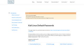 
                            2. Kali Linux Default Passwords | Kali Linux Documentation