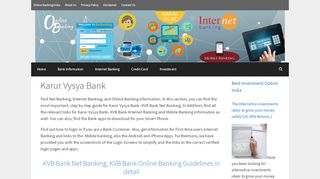 
Karur Vysya Bank- KVB Bank Net banking - Online Banking  
