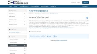 
                            8. Kaseya VSA Support - Knowledgebase - Matco Enterprises - Portal Kaseya Net
