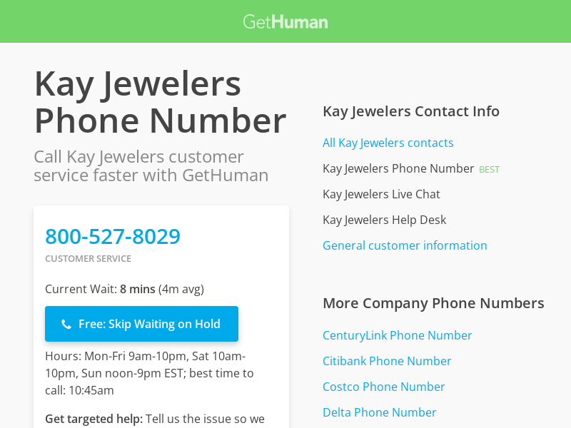 
                            2. Kay Jewelers Phone Number | Call Now & Skip the Wait