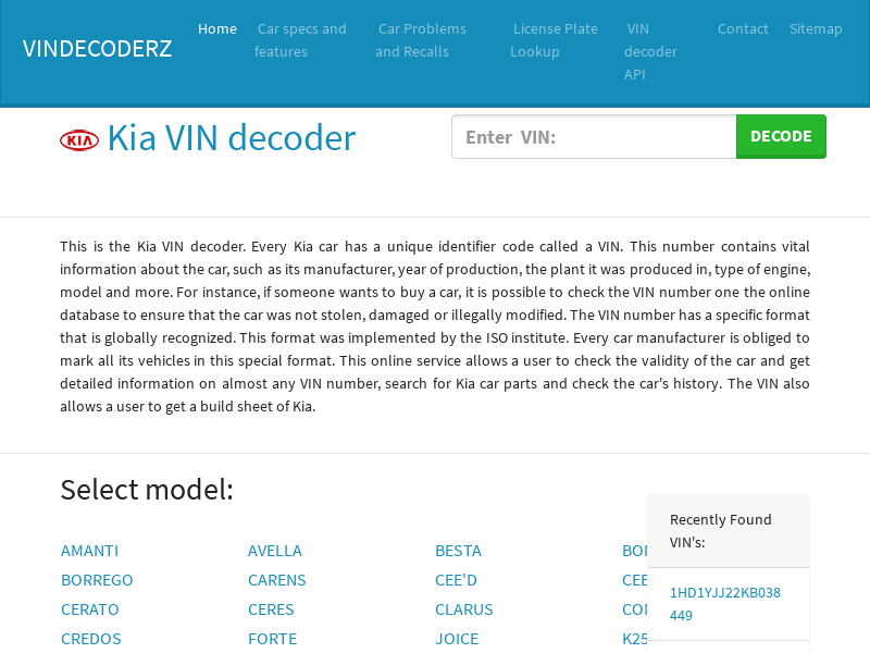 
                            8. Kia VIN decoder - Lookup and check Kia VIN Number and Get ...