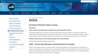 
                            1. KOOL - Department of Corrections - Kentucky Department of ... - Kentucky Offender Management System Login