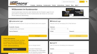 Kundencenter Login - HostProfis ISP Telekom GmbH - Hostprofis Portal