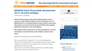 
                            5. KW43 | BENNING GmbH: Photovoltaik-Wechselrichter TLS 5.1 ab ... - Benning Solar Portal