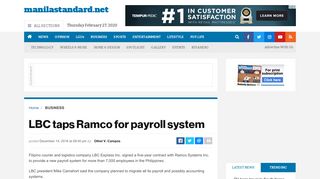 LBC taps Ramco for payroll system - Manila Standard Mobile - Lbc Ramco Payroll Login