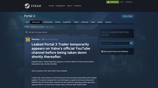 Leaked Portal 3 Trailer temporarily appears on Valve's official ... - Portal 3 Leak