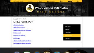 Links for Staff - Staff Pages - Palos Verdes Peninsula High School - Pvpusd Aeries Teacher Portal