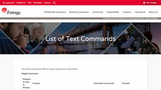 
List of Text Commands | Entergy | We Power Life  
