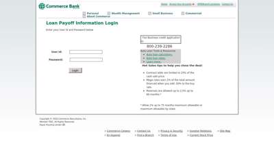 Loan Payoff Information Login - Commerce Bank