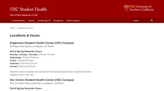 
                            3. Locations & Hours | USC Student Health - Eric Cohen Student Health Portal