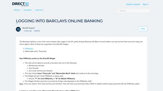 
Logging into Barclays Online Banking – DirectID  
