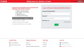 Login - Airtel e-Care - Robi e-Care - Warid Ecare Portal Page