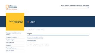 Login - Athabasca University - Athabasca University Student Portal
