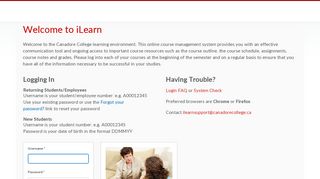 Login - Canadore College - Online Learning Environment - Canadore User Portal
