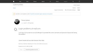 
Login problems at mail.com - Apple Community  
