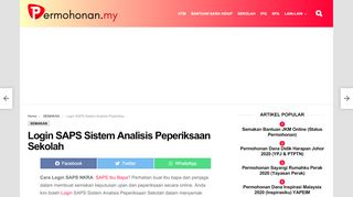 
                            4. Login SAPS Sistem Analisis Peperiksaan Sekolah - Sapsnkra Moe Gov My Portal Page