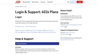 
                            4. Login & Support | ADP 401k Plan| ADP Retirement Services - Ing Retirement Sponsor Portal