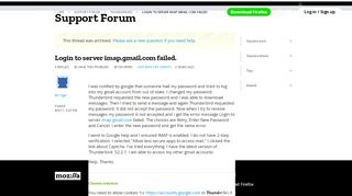 
Login to server imap.gmail.com failed. - Question | Mozilla ...
