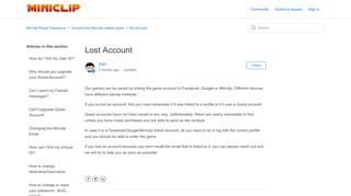 
Lost Account – Miniclip Player Experience  
