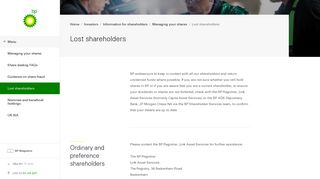 Lost shareholders | Investors | Home - BP - Bp Shareholder Login