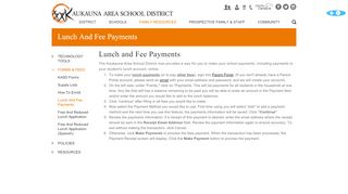 Lunch and Fee Payments - Kaukauna Area School District - Kaukauna Parent Portal