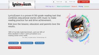 Lyrics2Learn: Reading Comprehension & Reading Fluency ... - Lyrics 2 Learn Teacher Portal