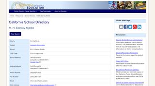 M. H. Stanley Middle - School Directory Details (CA Dept of ... - Stanley Middle School Portal