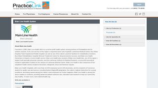 
Main Line Health System Profile at PracticeLink  
