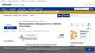 
                            1. Making Operations Management Fun: Littlefield Technologies ... - Littlefield Technologies Portal