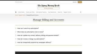 
                            3. Manage accounts and billing - SMH Subscribers - Sydney Morning Herald Subscription Portal