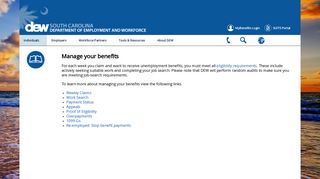 
                            2. Manage your Benefits - SC DEW - South Carolina Unemployment Employer Portal