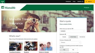 
                            2. Manulife Financial Travel Insurance – Quote and Apply Step 1 - Manulife Travel Agent Portal