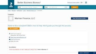 
Mariner Finance, LLC | Complaints | Better Business Bureau ...  
