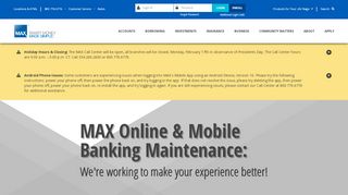 
MAX Online and Mobile Banking Maintenance - MAX Credit ...
