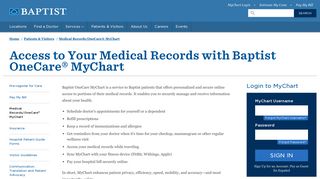 
                            3. Medical Records/OneCare MyChart - Baptist Memorial Health ... - Mychart Portal Baptist Memphis