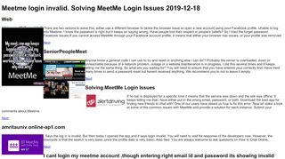 
                            5. Meetme login invalid. Solving MeetMe Login Issues. 2019-12-18 - Meetme Login Invalid