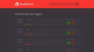 
                            8. memocast.com passwords - BugMeNot - Memocast Login Password