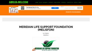 
                            2. MERIDIAN LIFE SUPPORT FOUNDATION (MELISFON) - Abuja - Meridian Life Support Foundation Portal