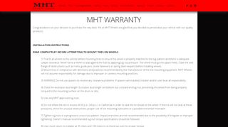 
MHT Warranty - MHT Wheels Inc.  
