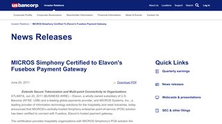 
MICROS Simphony Certified to Elavon's Fusebox Payment ...  
