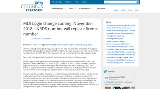 
                            6. MLS Login change coming: November 2018 – NRDS number ... - Columbus Realtors Mls Portal