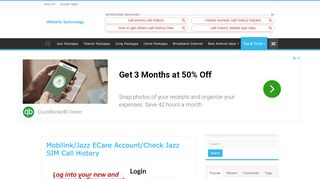 
                            3. Mobilink/Jazz ECare Account/Check Jazz SIM Call History - Login Jazz Self Care