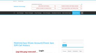 
                            5. Mobilink/Jazz ECare Account/Check Jazz SIM Call History - Mobilink Portal Page
