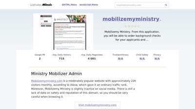 Mobilizemyministry.com website. Ministry Mobilizer Admin.