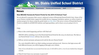 
                            4. Mt. Diablo Unified School District: News - Homelink Parent Portal