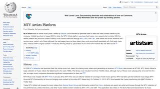 
                            5. MTV Artists Platform - Wikipedia - Mtv Artist Portal Page