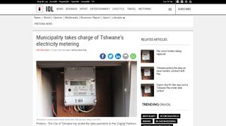 
Municipality takes charge of Tshwane's electricity metering - IOL  
