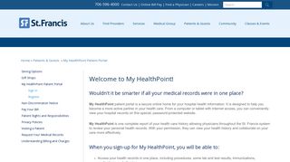 My HealthPoint Patient Portal - St. Francis Hospital - St Francis Hospital Portal