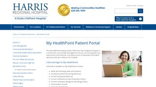 
                            1. My Patient Portal - Harris Regional Hospital - Harris Regional Patient Portal